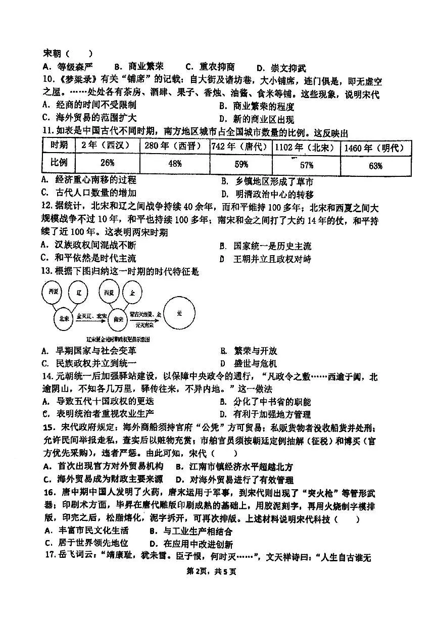 河南省郑州市枫杨外国语中学2024-2025学年部编版七年级下学期期末历史试题+第2页
