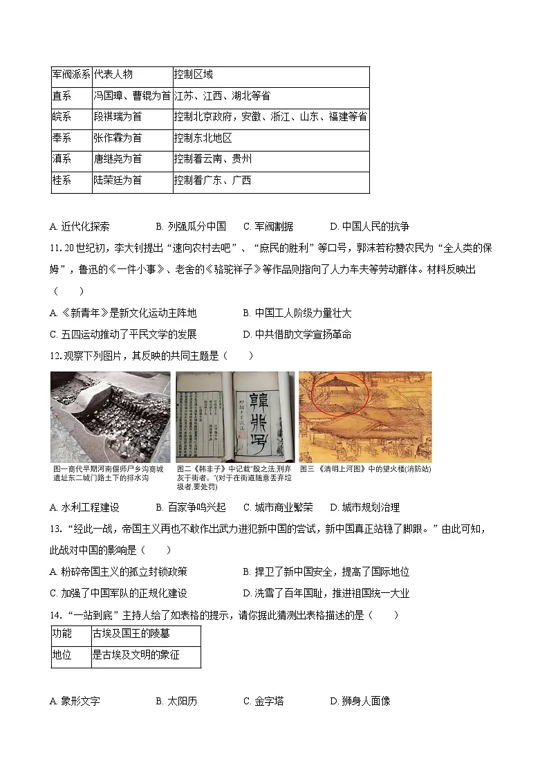 2025年山东省烟台市中考历史押题试卷-自定义类型第3页
