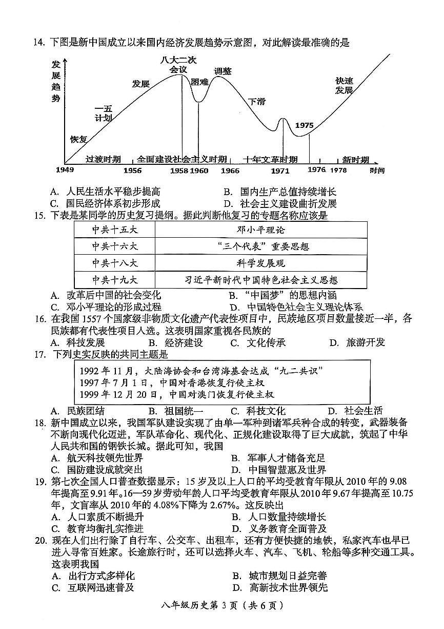 2025年洛阳市八年级下学期期末历史试卷及答案第3页