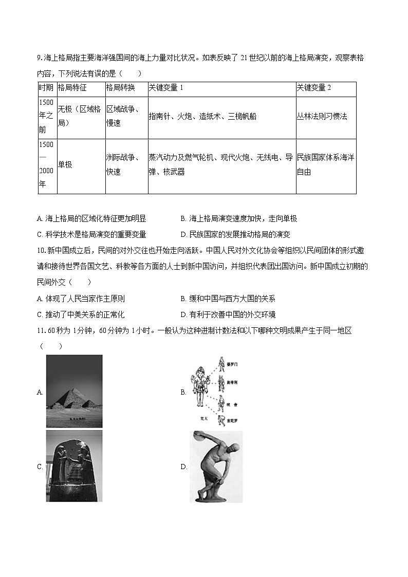 2025年山西省吕梁市中考历史冲刺试卷-自定义类型第3页