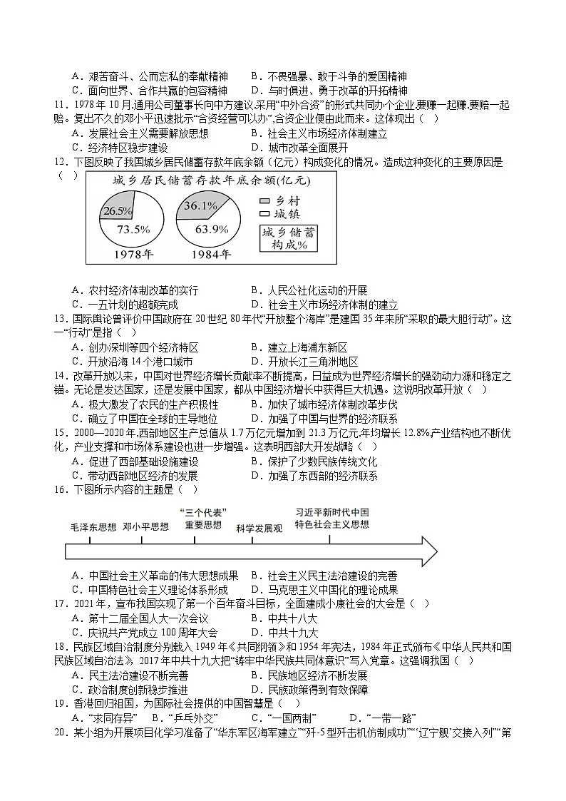 新疆阿克苏地区2024-2025学年八年级下历史期末测试模拟卷（一）第2页