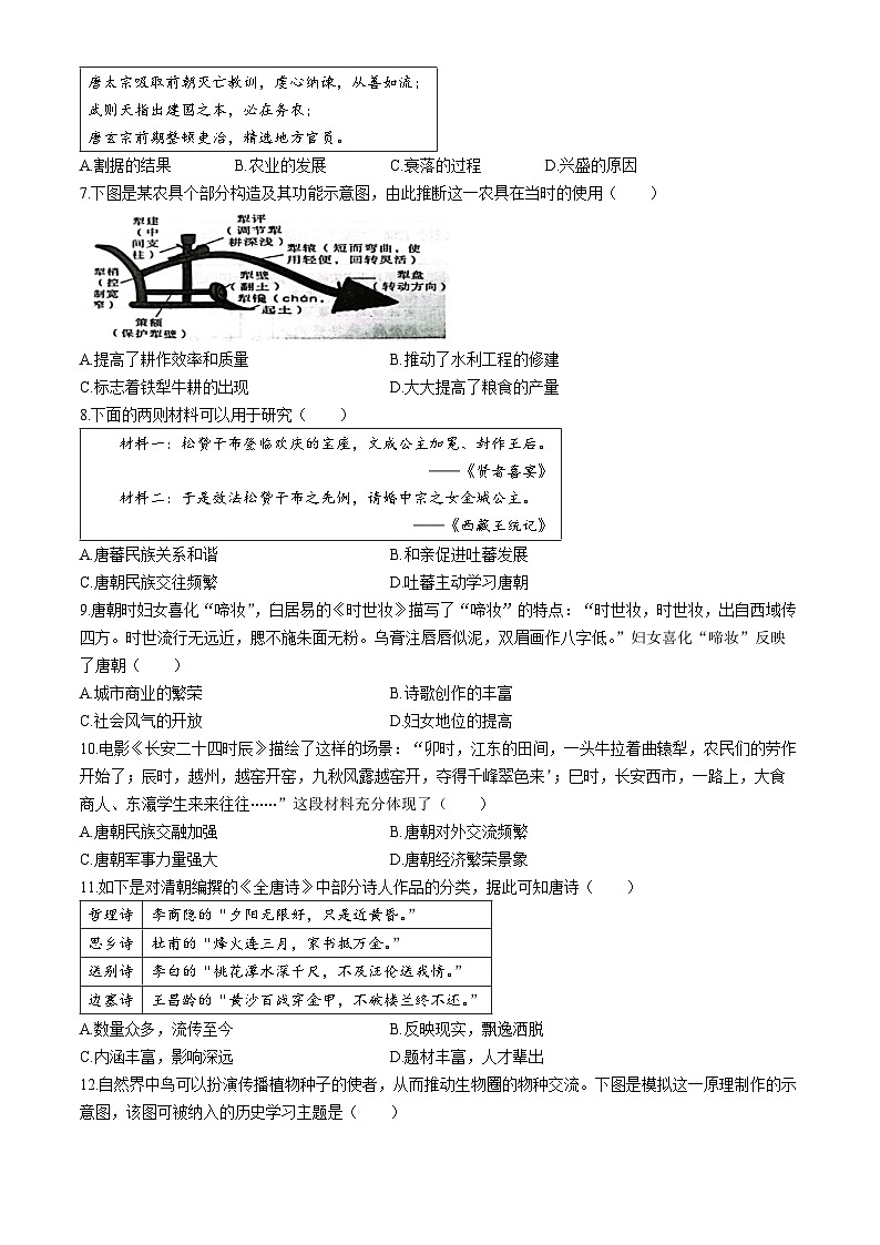 【7历期中】安徽省合肥市庐江县2023-2024学年七年级下学期4月期中历史试题第2页