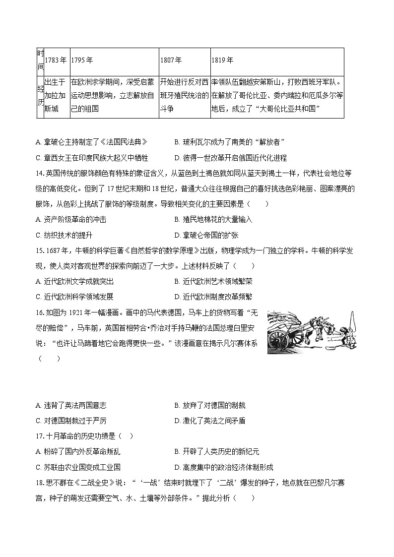 2025年吉林省中考历史模拟试卷（含答案）第3页