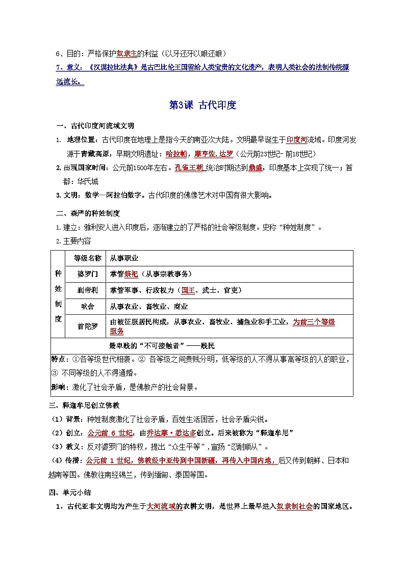 人教版九年级上册历史期末复习知识点考点背诵提纲详细版 学案第3页