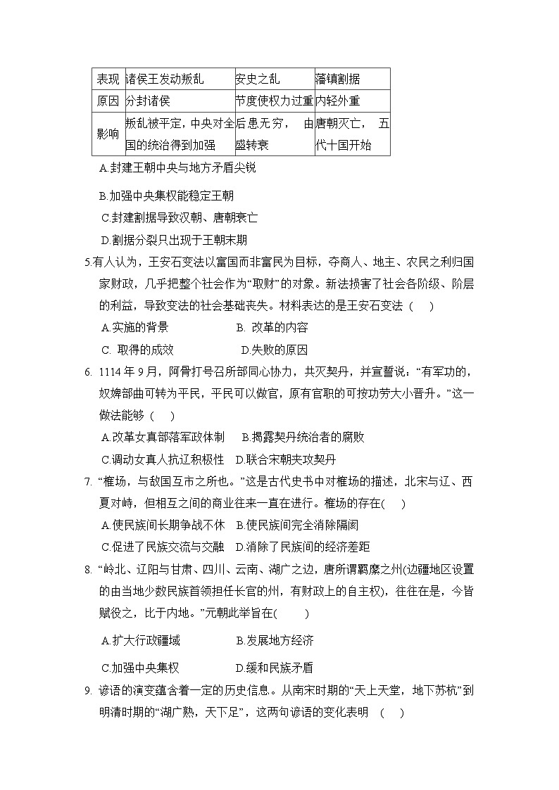 七年级历史下册 第二学期 期末综合测试卷（人教河北版 2025年春）（二)第2页