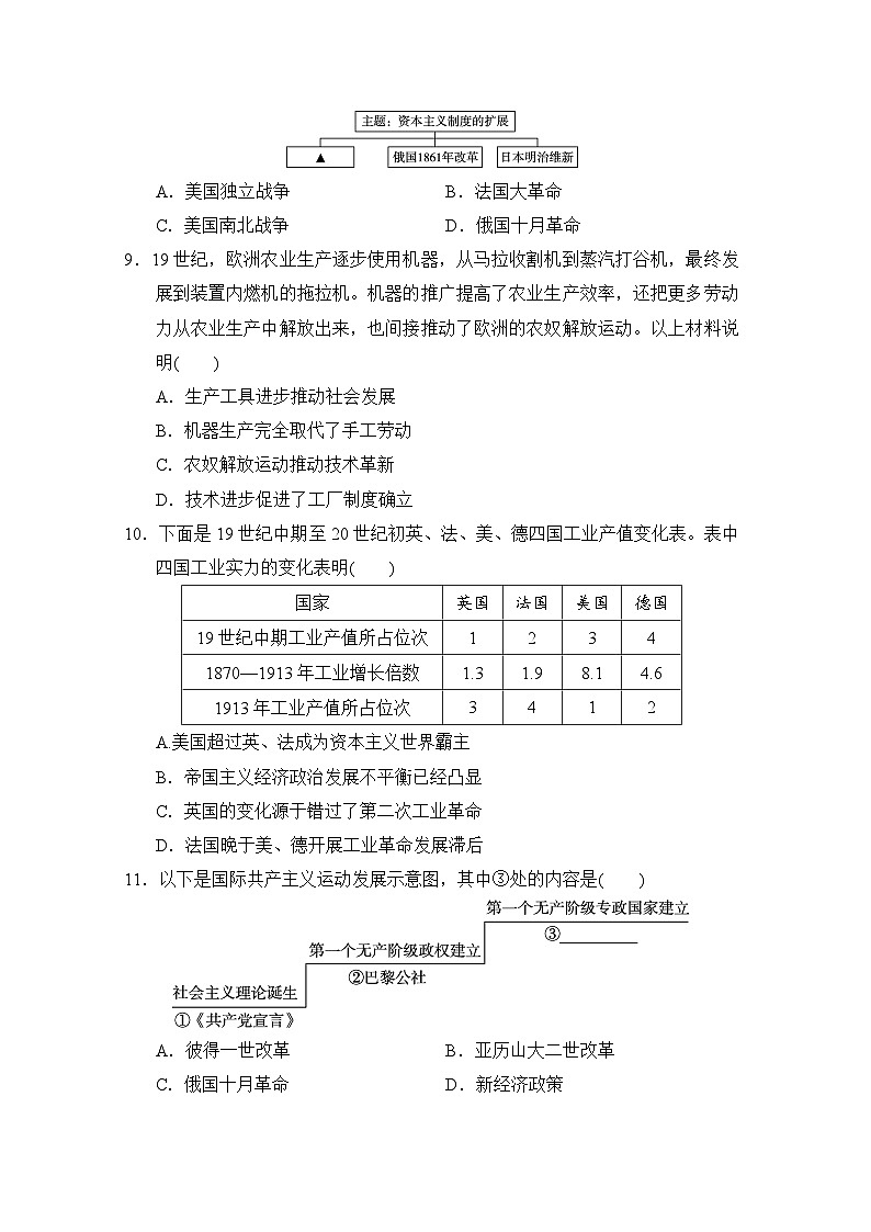 九年级历史下册 第二学期 期末综合测试卷（人教山西版 2025年春）第3页