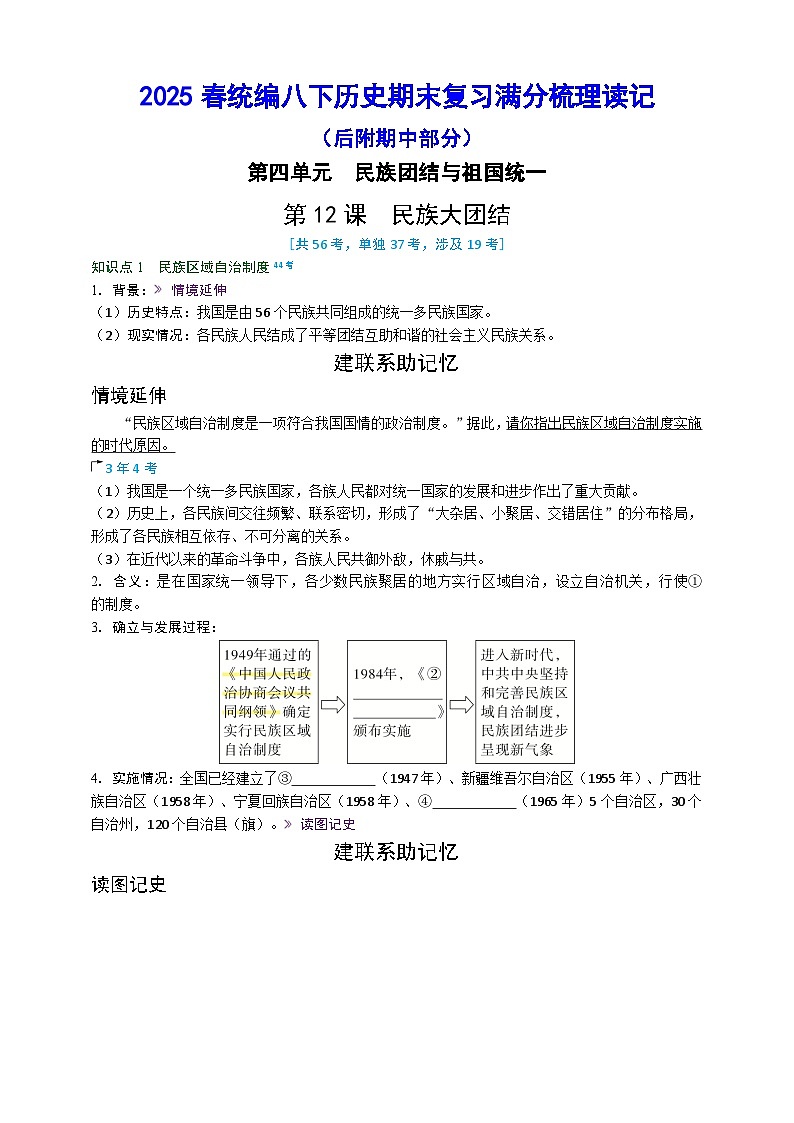 8下历史期末（后附期中部分）复习满分梳理读记（要点自测版）第1页