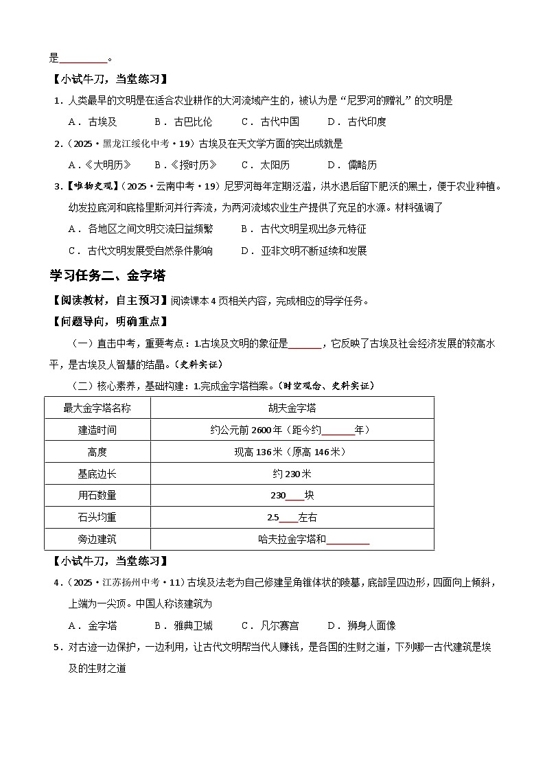 【核心素养任务型教学】第1课  古代埃及【导学案】（学用无答案）2025—2026学年部编版九年级历史上册第2页