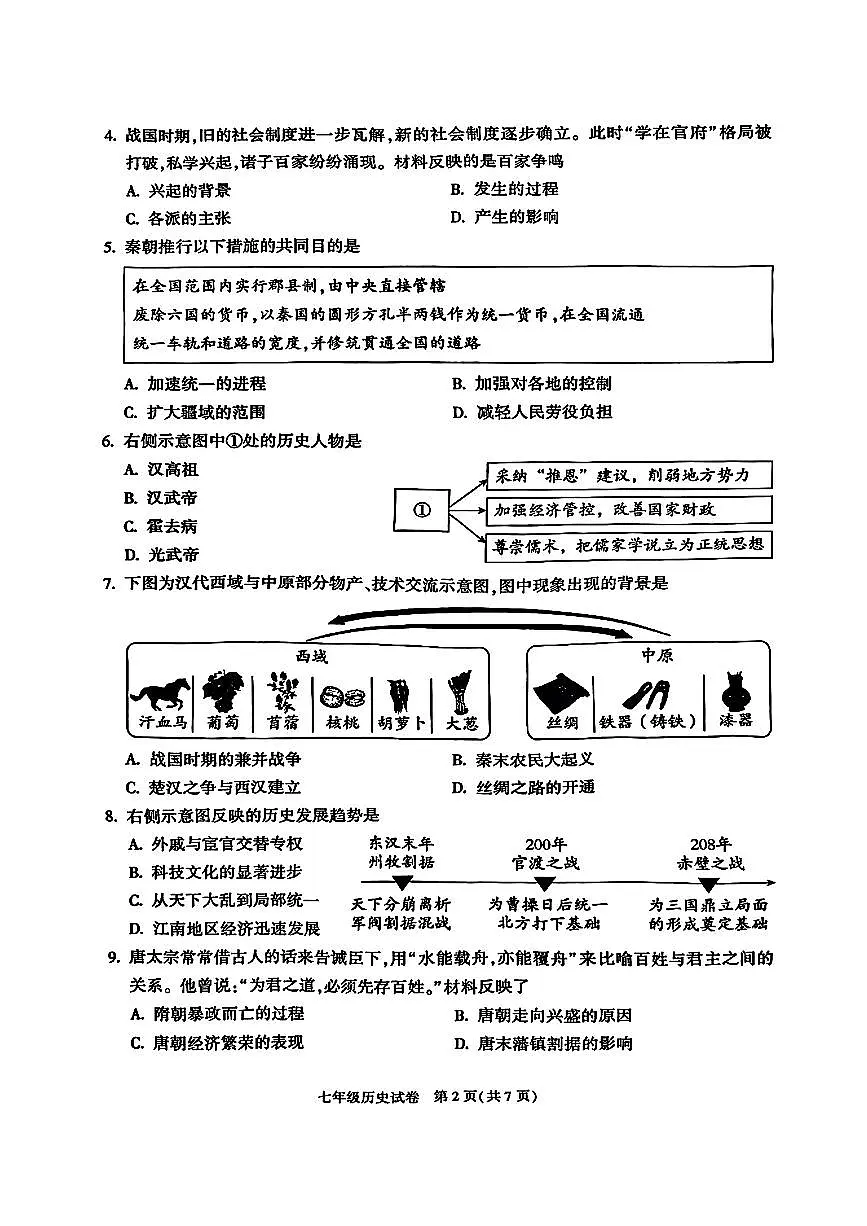 北京市朝阳区2024-2025学年七年级下历史期末试卷第2页