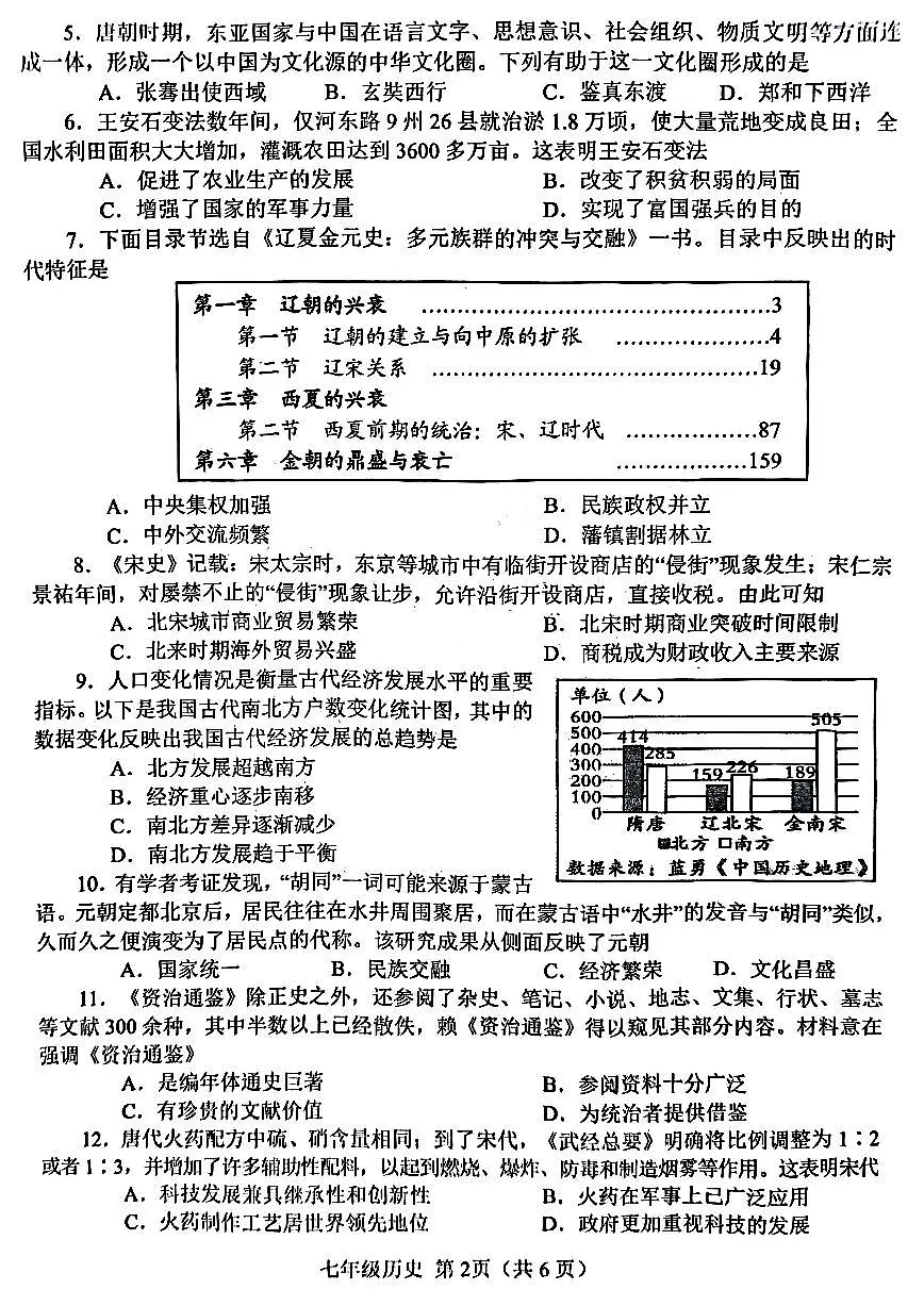南阳市2024-2025学年七年级下学期期末历史试题及参考答案第2页