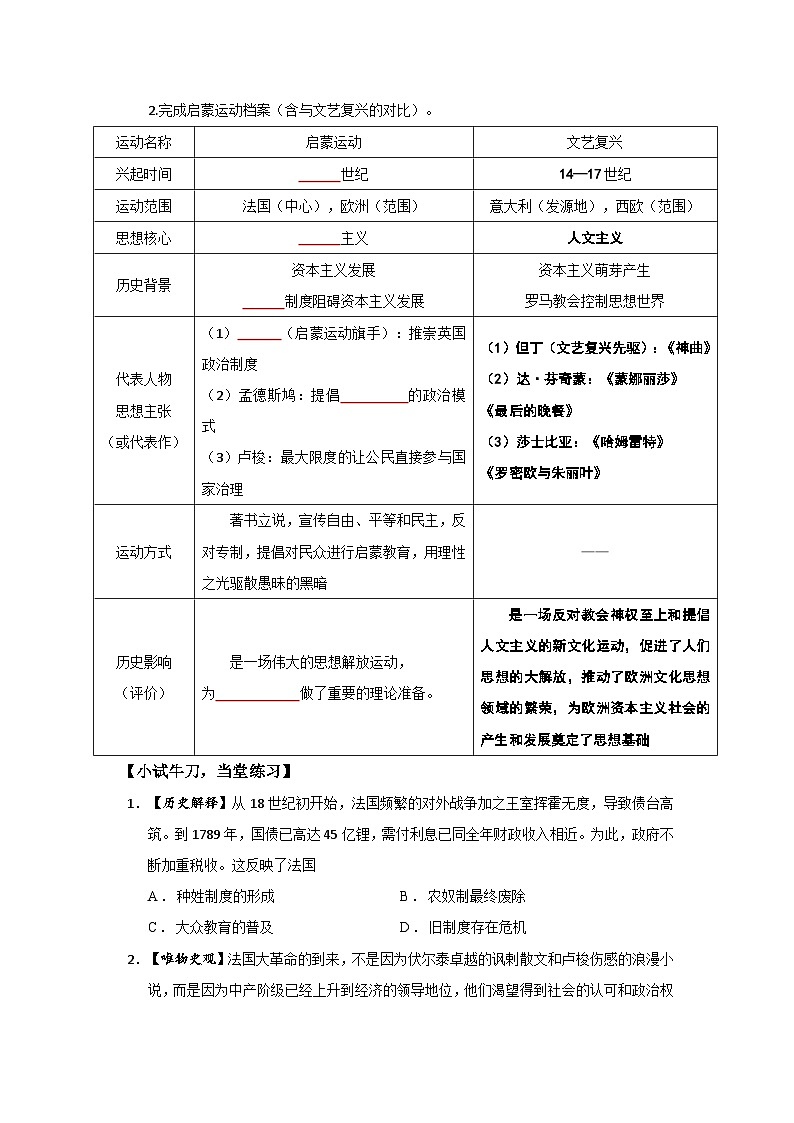 第19课 法国大革命和拿破仑帝国【导学案】（学用无答案）第2页