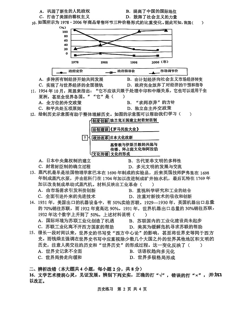 【9历三模】2025年安徽合肥蜀山区九年级中考历史三模试卷第2页