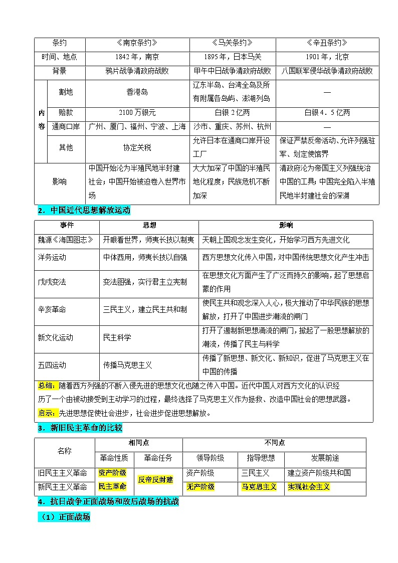 2026年中考历史一轮复习：中国近代史 学案（含配套练习题及答案）第3页