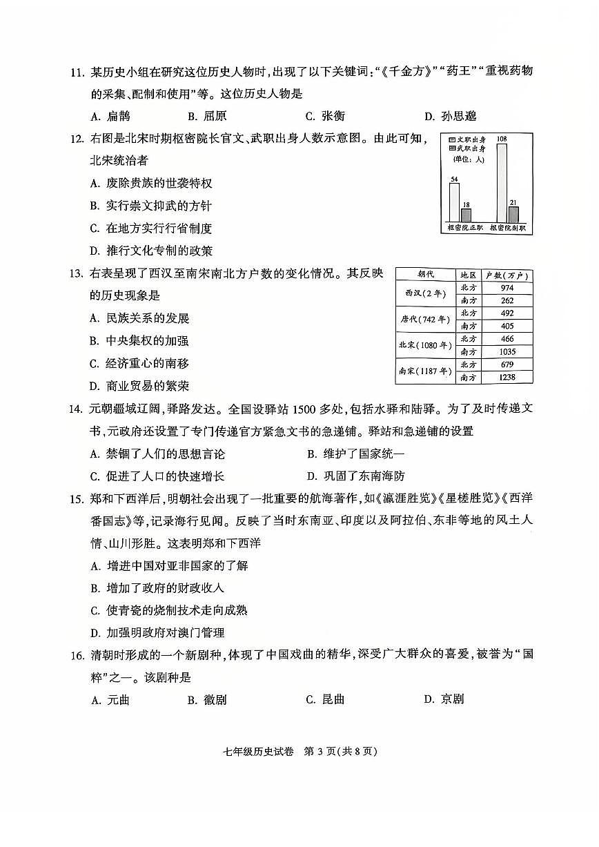 2025北京顺义初一（下）期末历史试卷第3页