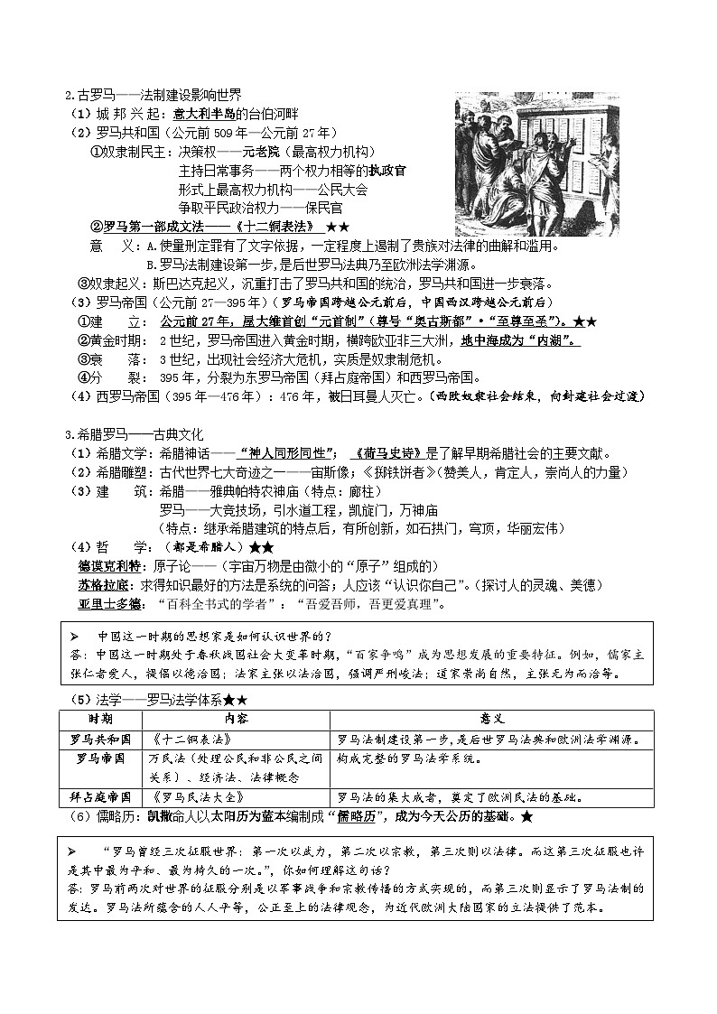 统编版九年级上册历史期末复习全册知识点背诵提纲 学案第3页