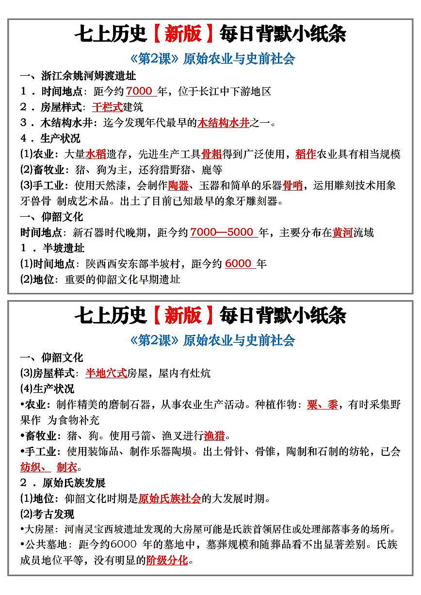 【2024新版】七年级上册历史期末知识点每日背诵小纸条练习第3页