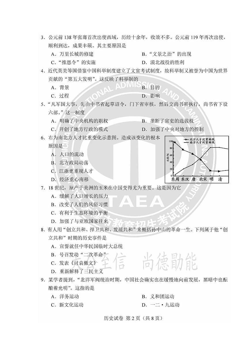2025天津市中考真题历史试题及答案第2页