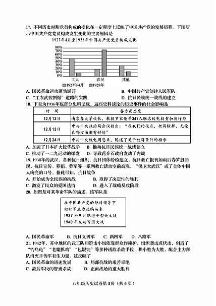 河北省秦皇岛市海港区2024-2025学年度上学期期末质量检测八年级历史试题+参考答案第3页