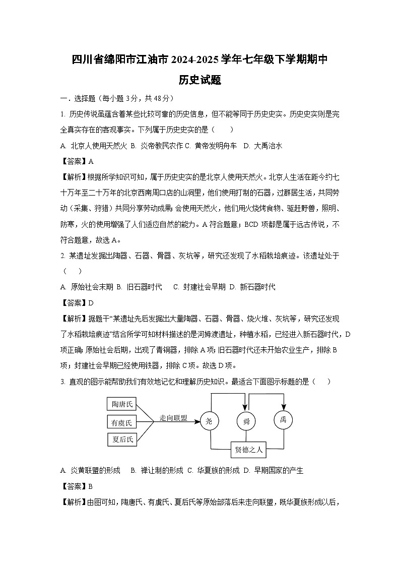【历史】四川省绵阳市江油市2024-2025学年七年级下学期期中试题（解析版）第1页