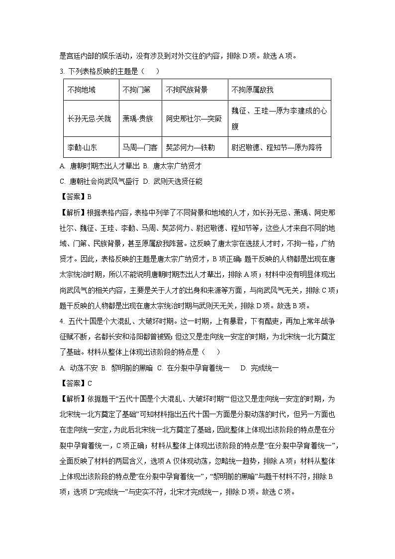 【历史】四川省绵阳市北川羌族自治县2024-2025学年七年级下学期期末试题（解析版）第2页
