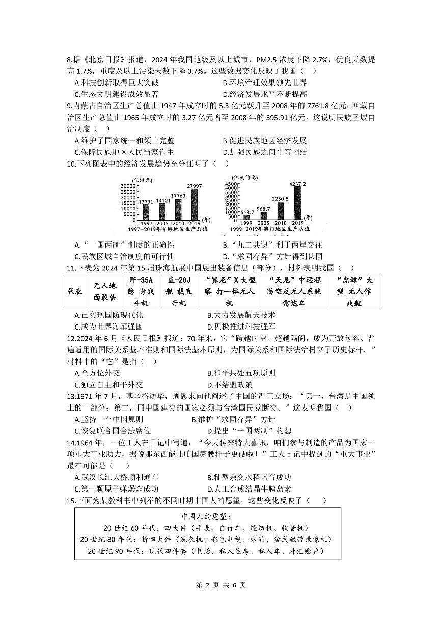 安徽省宿州市砀山县2024-2025学年八年级下学期期末历史试题第2页