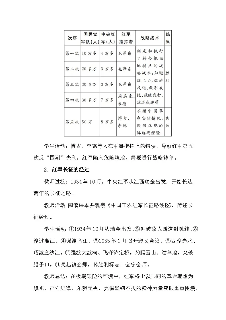第15课 中国工农红军长征与遵义会议 教案 统编版历史八年级上册第3页