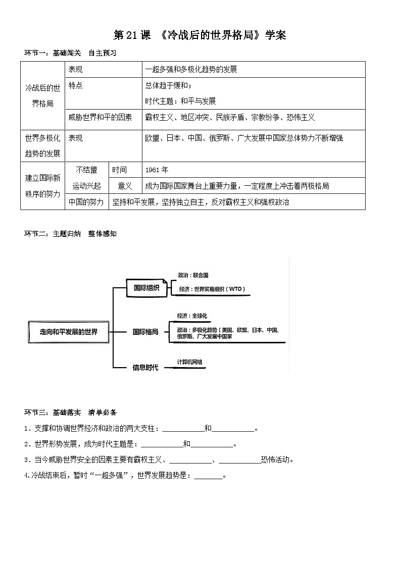 部编版九年级下册历史21-冷战后的世界格局学案第1页