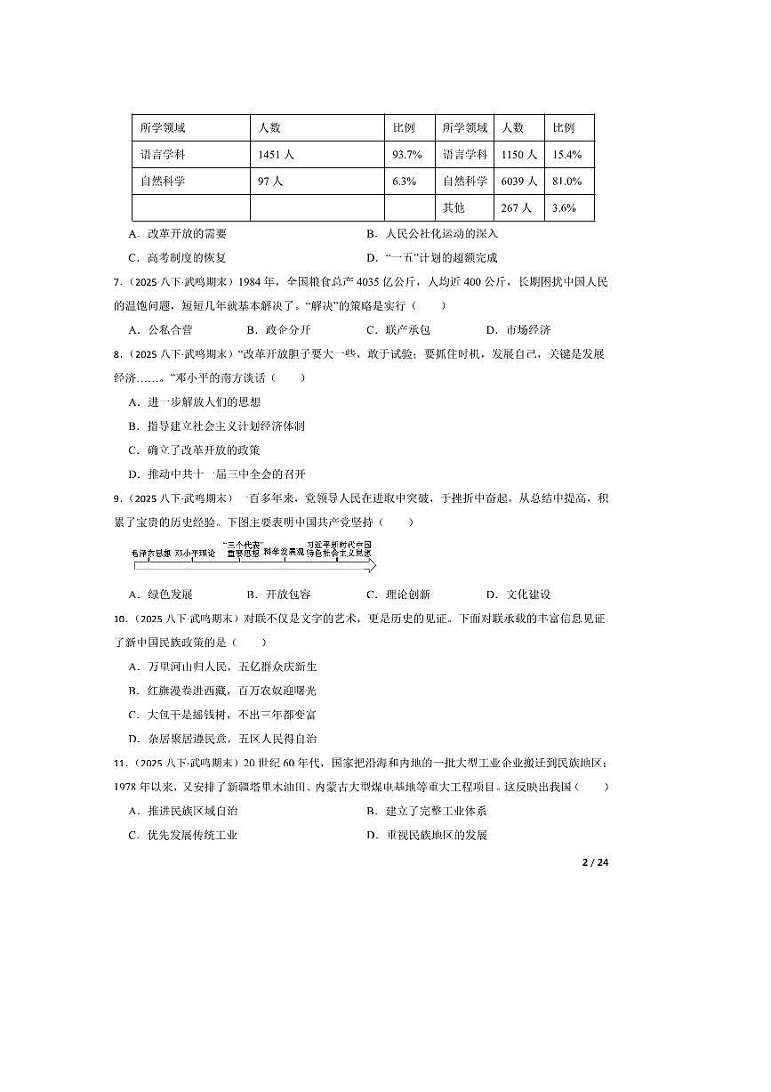 2024～2025学年广西南宁市武鸣区八年级下期末监测历史试卷第2页