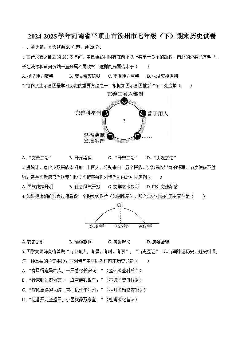 2024-2025学年河南省平顶山市汝州市七年级（下）期末历史试卷（含答案）第1页