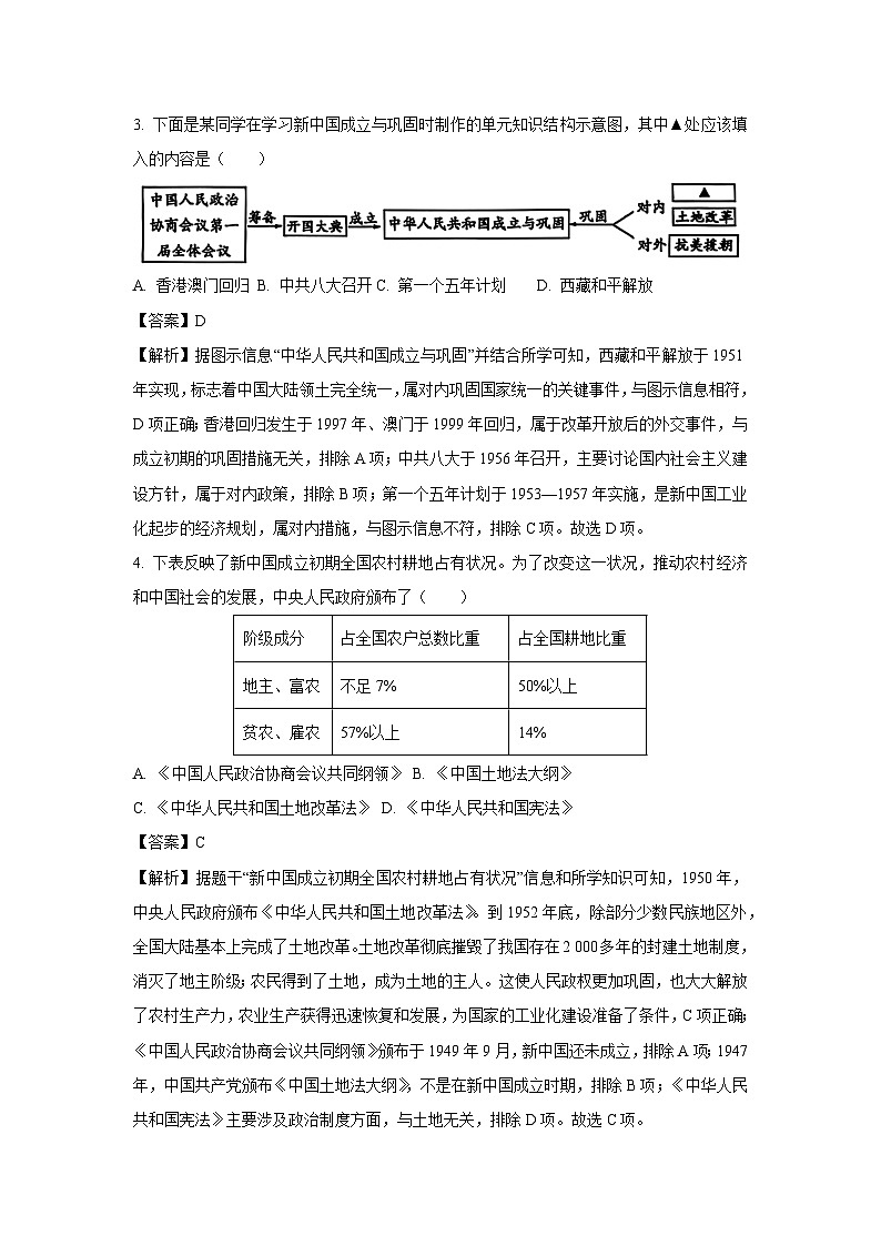 辽宁省阜新市阜新蒙古族自治县2024-2025学年八年级下学期期末历史试题（解析版）第2页