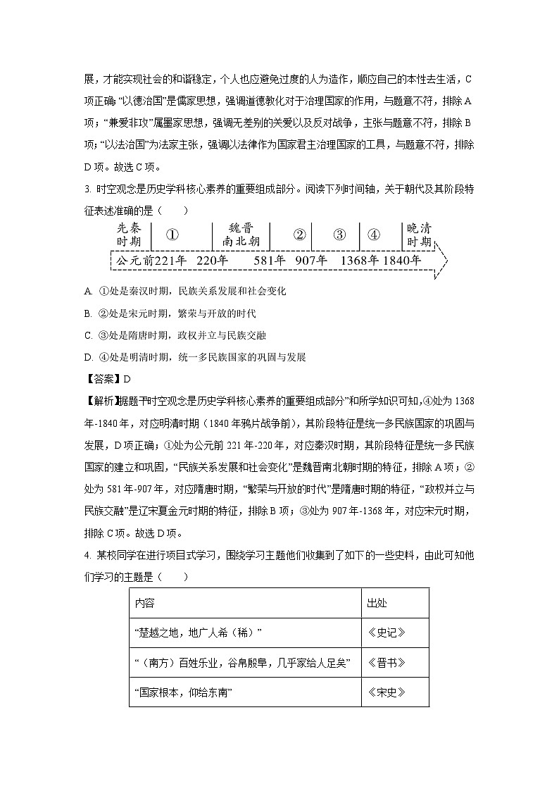 湖南省2025年中考模拟信息卷 （一）历史试题（解析版）第2页