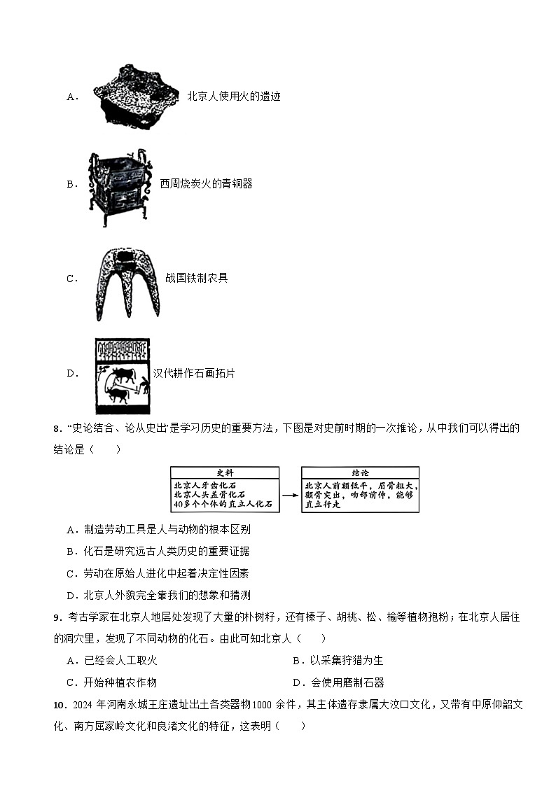 2025-2026学年历史统编版七年级上册第一单元第1课远古时期的人类活动同步练（有答案）第2页