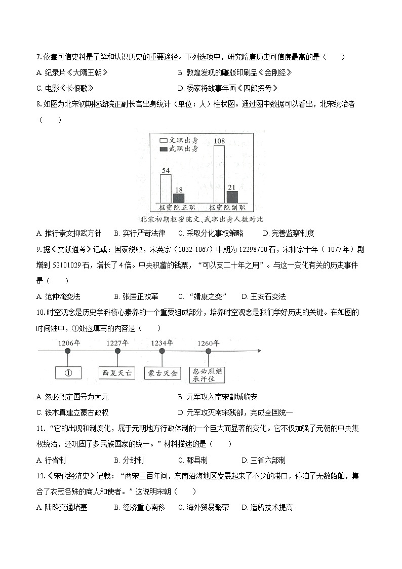 2024-2025学年陕西省咸阳市秦都区七年级（下）期末历史试卷（含答案）第2页