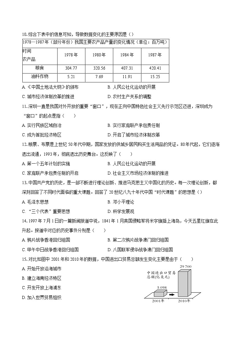 2024-2025学年湖南省岳阳市平江县八年级（下）期末历史试卷（含答案）第3页