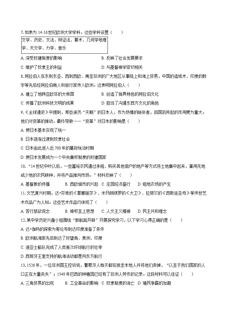 2024-2025学年山东省聊城市莘县九年级（上）期末历史试卷（含答案）第2页