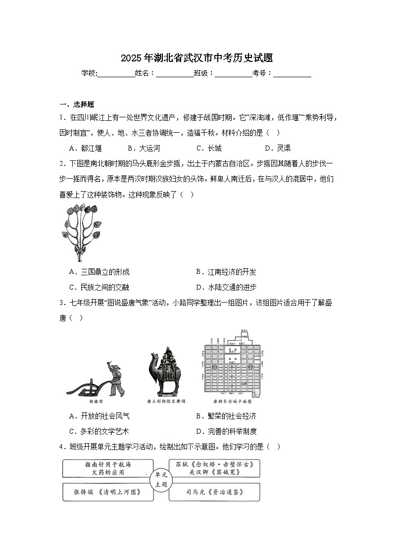 2025年湖北省武汉市中考历史试题（附答案解析）第1页