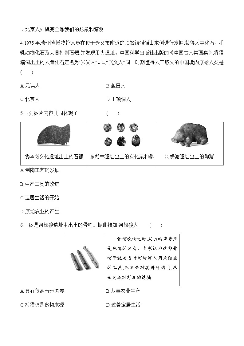 初中历史人教版七年级上册-第一单元 单元测试卷（含答案）第2页