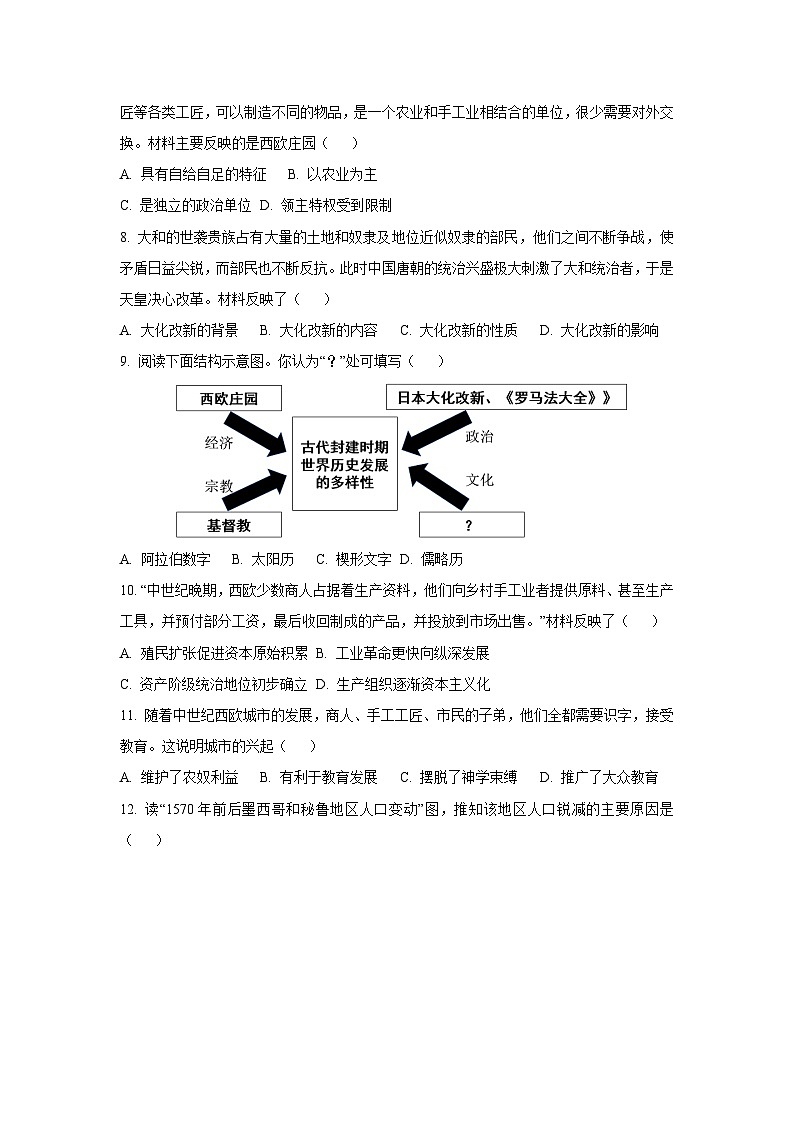 山东省济宁市金乡县2024-2025学年九年级上学期期中历史试卷（学生版）第2页