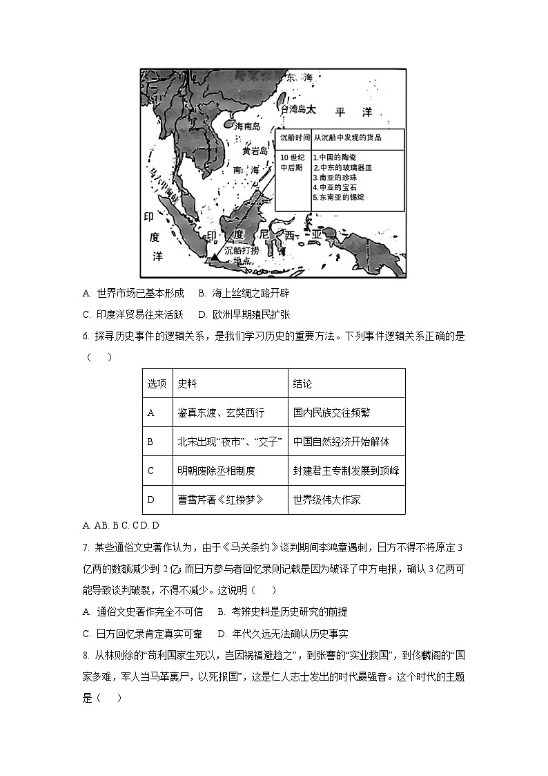 安徽省2025年中考仿真模拟卷 历史试卷（学生版）第2页