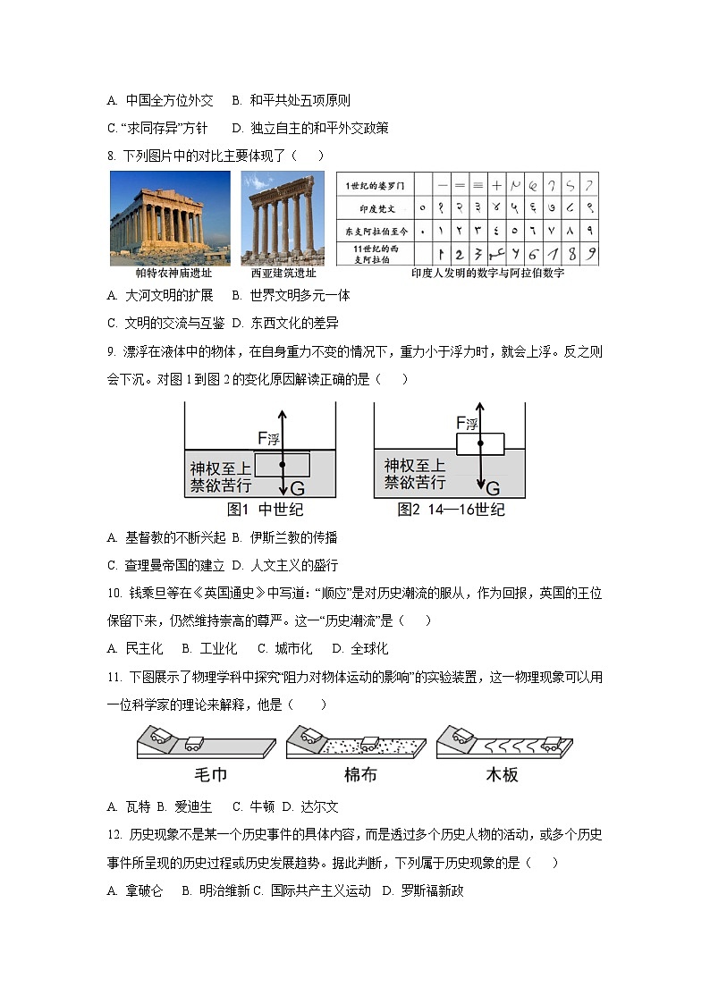 2025年四川省乐山市中区初中学业水平适应性考试历史试卷（学生版）第3页