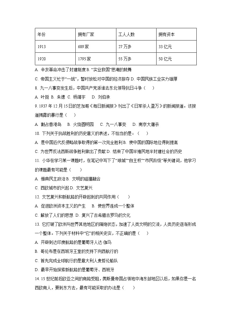 北京市朝阳区2024-2025学年九年级上11月月考历史试卷（学生版）第2页