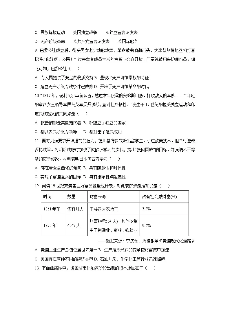 湖南省长沙市长郡教育集团2024-2025学年九年级上学期第二次学情分析 历史试卷（学生版）第3页