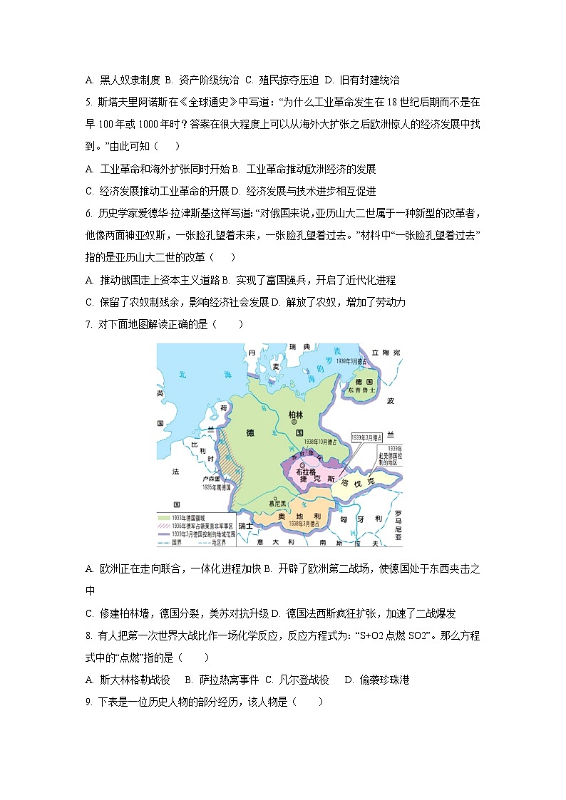 河北省保定市唐县2024-2025学年九年级上学期期末历史试卷（学生版）第2页