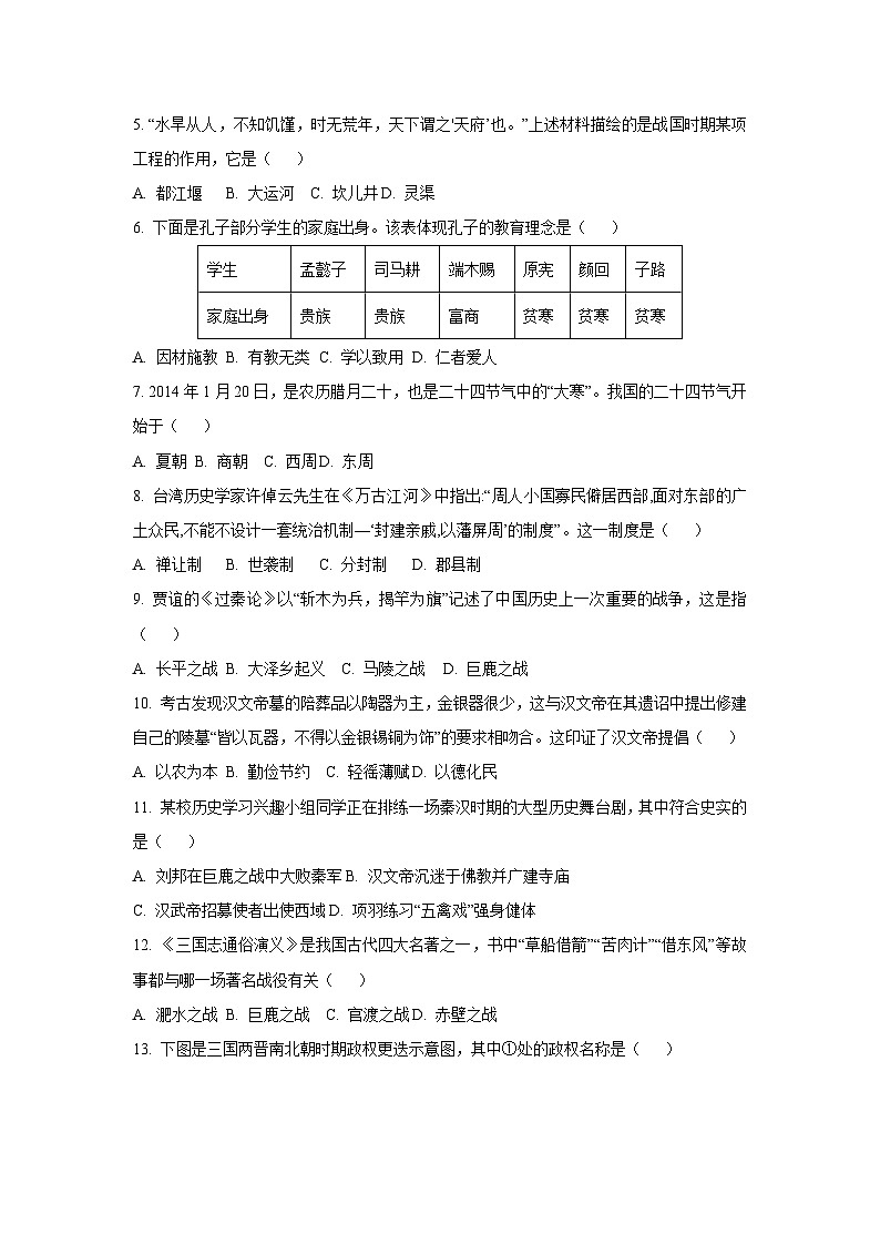 湖南省湘西州吉首市2024-2025学年七年级上学期期末考试历史试卷（学生版）第2页