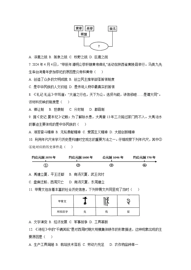 福建省泉州市仙游县第三片区2024-2025学年七年级上学期期中考试历史试卷（学生版）第2页