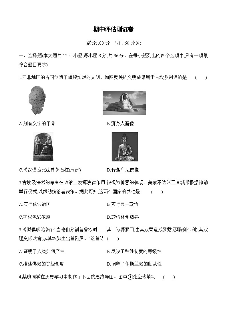 初中历史部编版九年级上册-期中评估测试卷（含答案）第1页