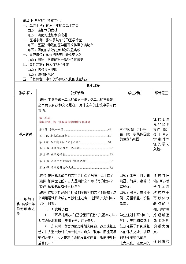 新人教版部编初中历史七上3-15《两汉的科技和文化》教学设计第2页