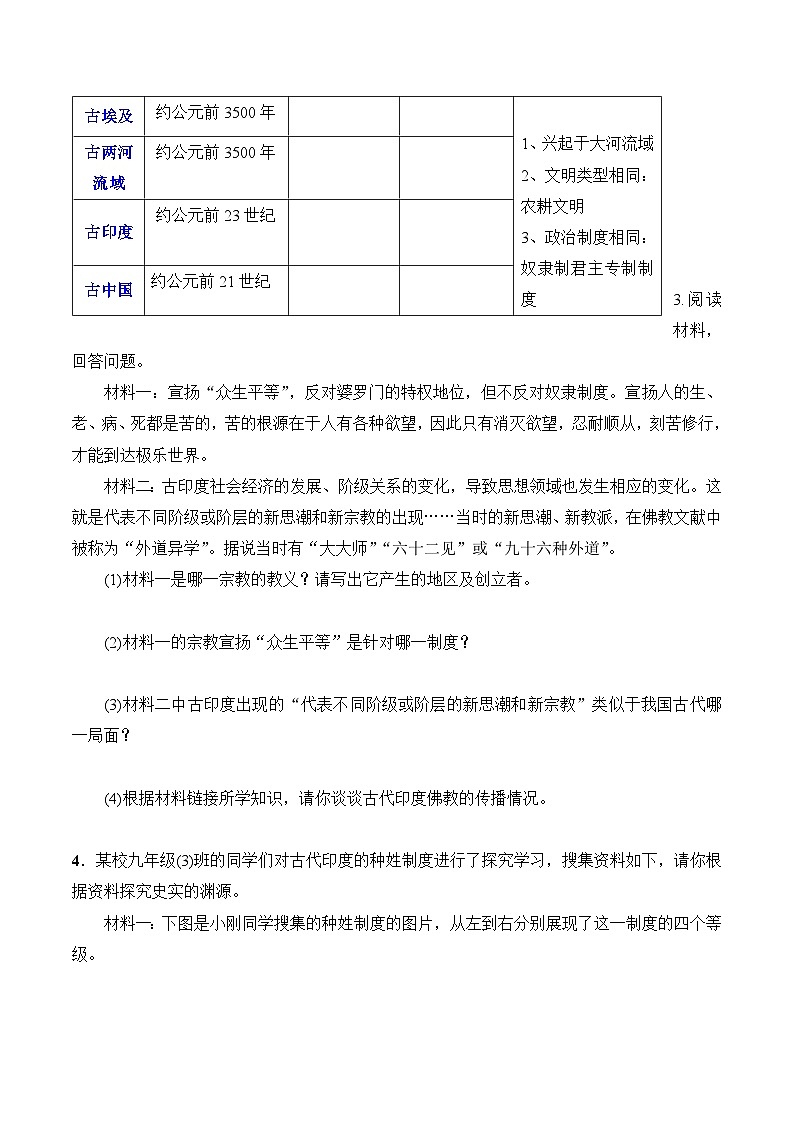 新人教版部编初中历史九上1-3《古代印度》学案有答案第3页