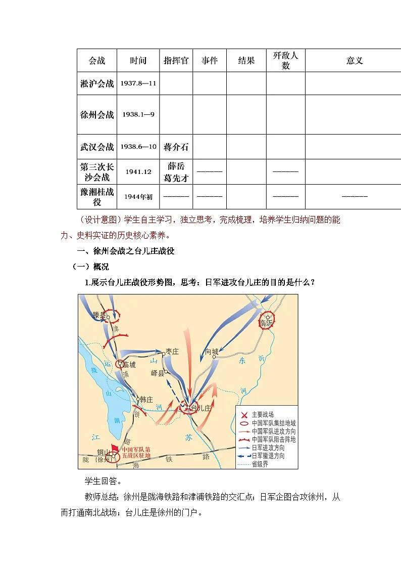 新人教版部编初中历史八上6-20《正面战场的抗战》 教学设计第3页