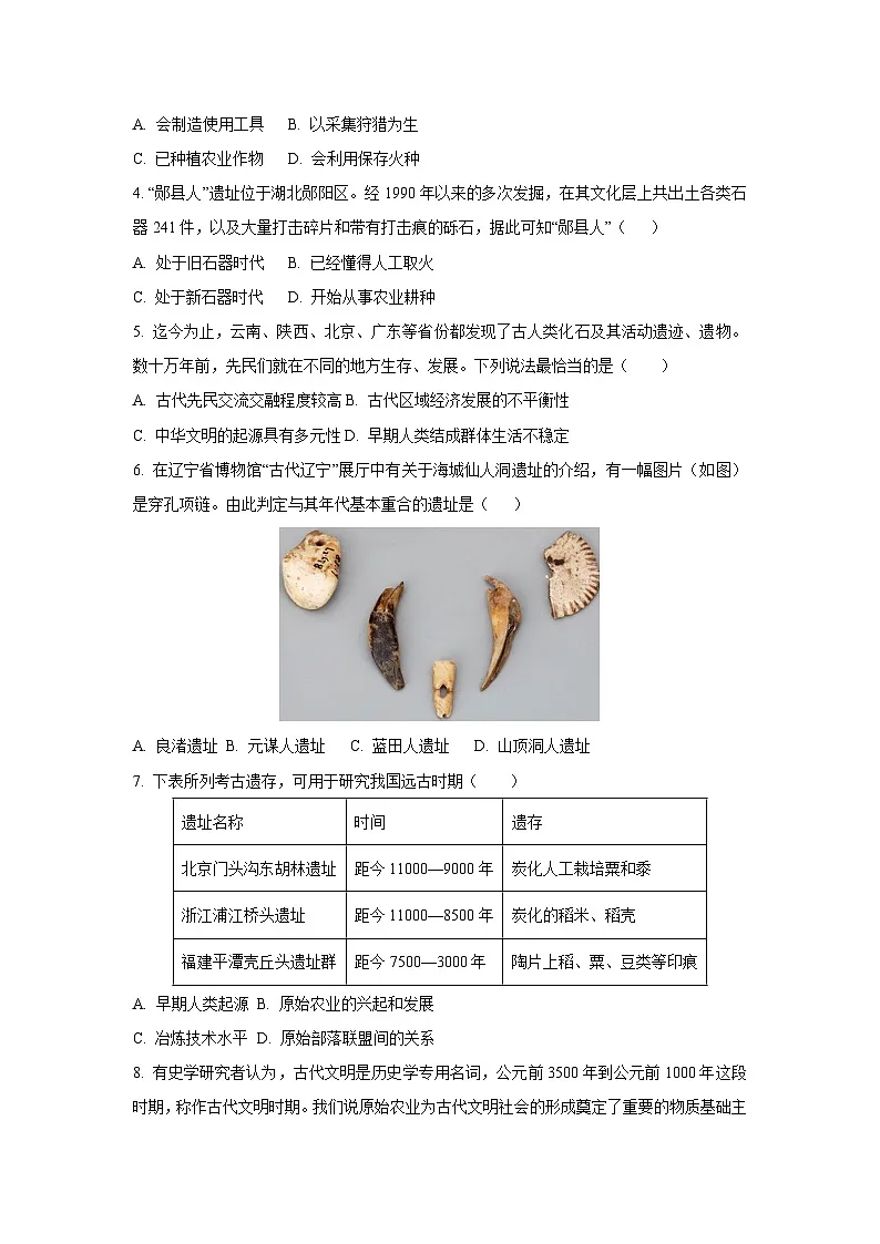 广东省深圳市龙华区2025-2026学年七年级上学期9月月考历史试卷（学生版）第2页